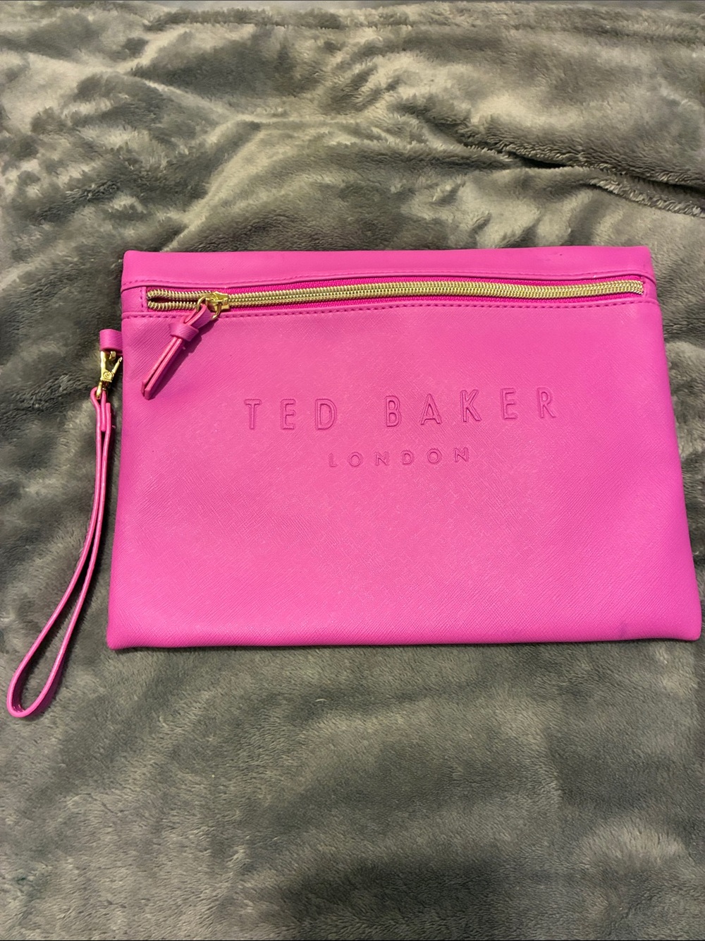 Ted Baker Hot Pink Wristlet Clutch with Gold Zip